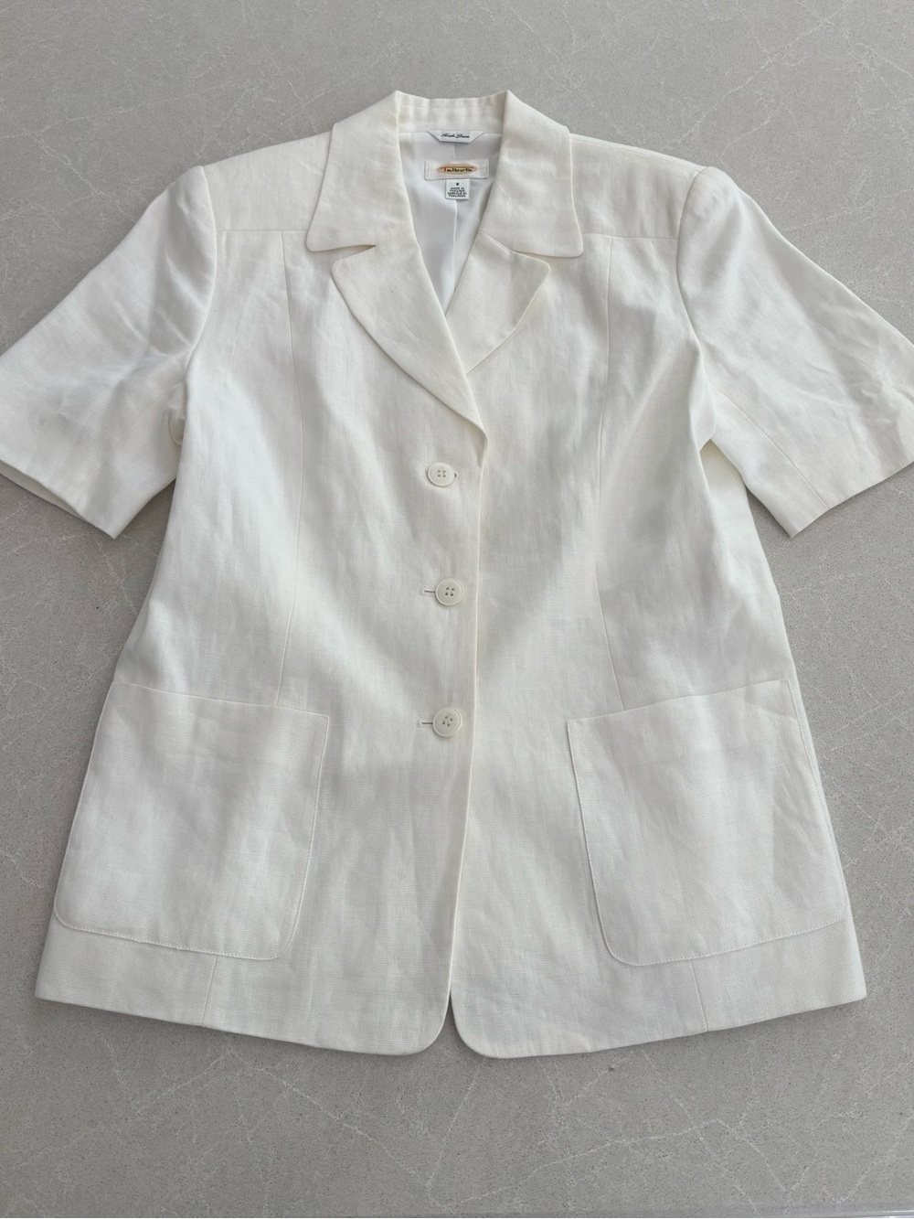 Vintage Talbots 100% Linen Short Sleeve Blazer Jacket White Size 8 Preppy Luxe